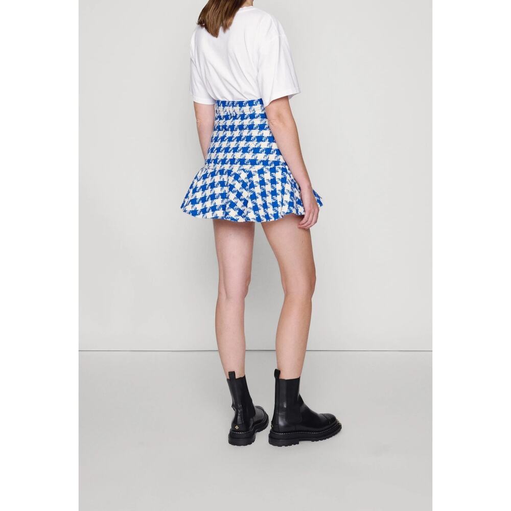 Sandro Sixtine Houndstooth Bouclé Tweed Mini Skirt Blue White Small 4 - Picture 10 of 12